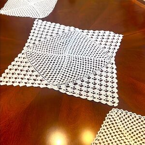Vintage design creamy White Crochet Table Placemat doily set up three